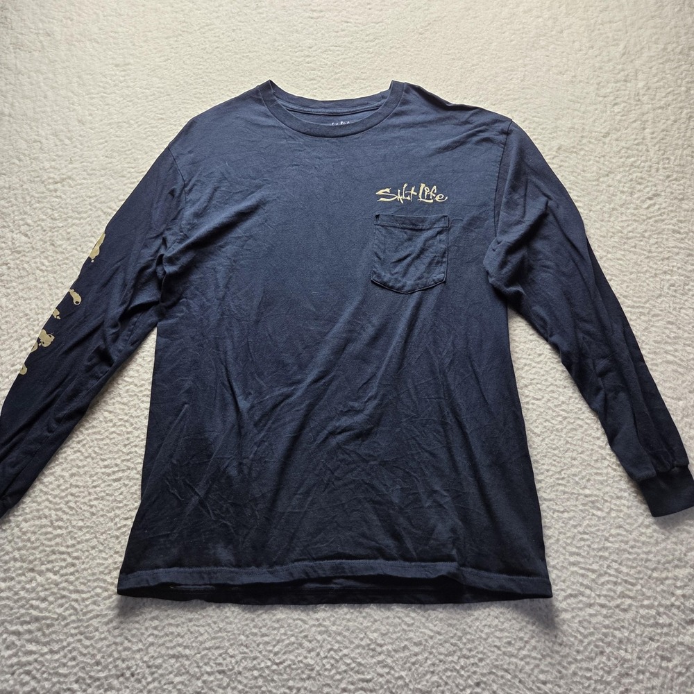 Salt Life Long Sleeve Shirt Mens Large Blue Laid Back Living Salty Graphic Tee